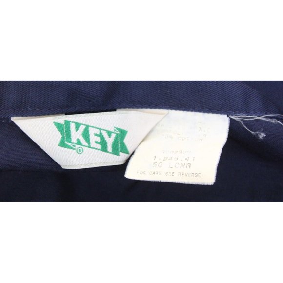 VTG Key Blue Mechanics Work Uniform Jumper Collared Button Zipper Pockets - Picture 7 of 7
